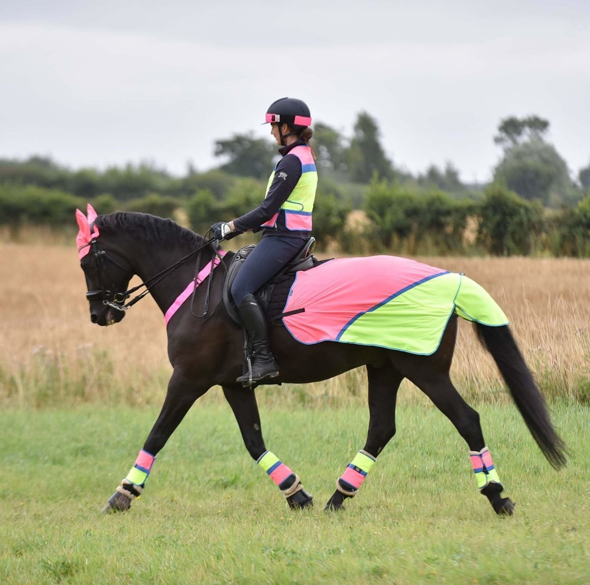 Equisafety Breathable Mesh Quarter Sheet - Pink/Yellow - ShowPony