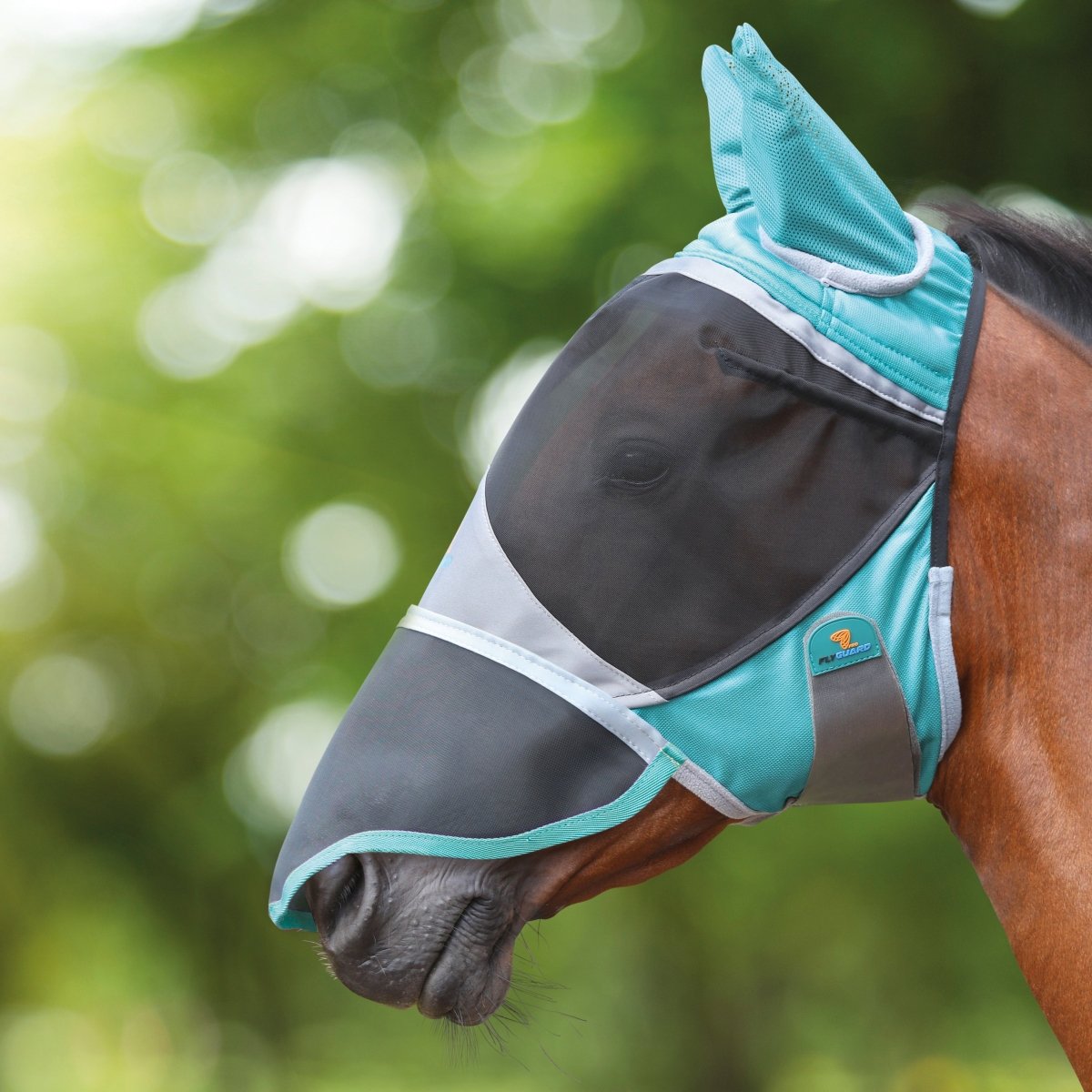 FlyGuard Pro Deluxe Fly Mask With Ears & Nose - Green - Small Pony