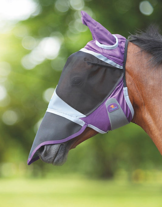 FlyGuard Pro Deluxe Fly Mask With Ears & Nose - Purple - Small Pony