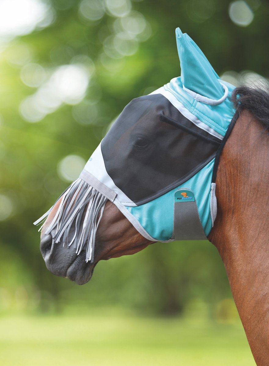 FlyGuard Pro Deluxe Fly Mask with Nose Fringe - Green - Small Pony
