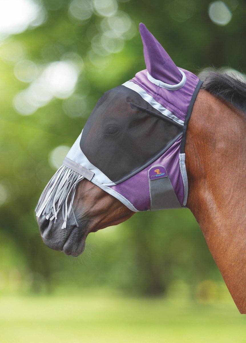 FlyGuard Pro Deluxe Fly Mask with Nose Fringe - Purple - Small Pony