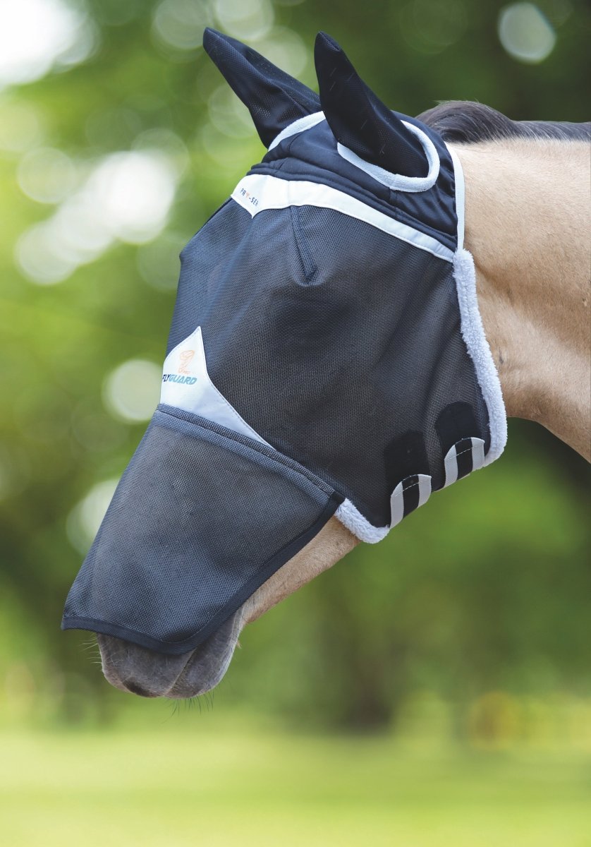 FlyGuard Pro Field Durable Fly Mask With Ears & Nose - Black - Small Pony