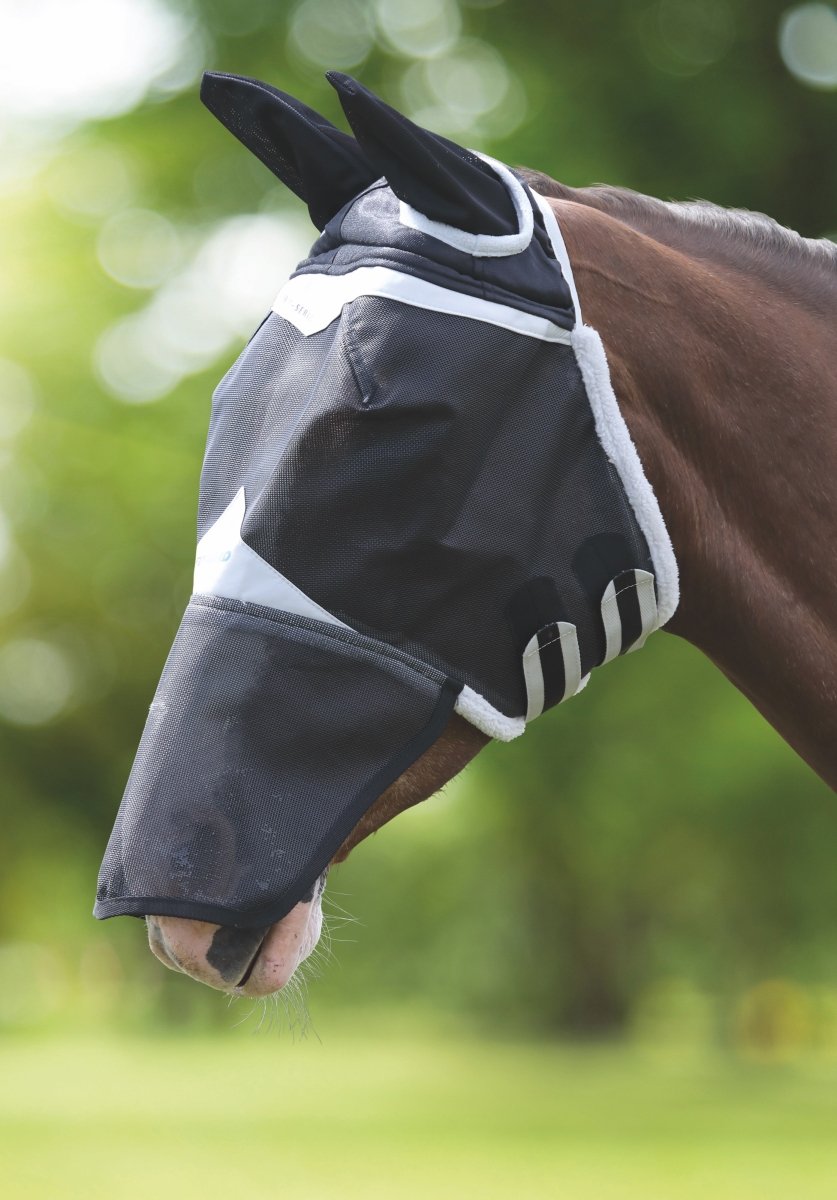 FlyGuard Pro Field Durable Fly Mask With Ears & Nose - Black - Small Pony