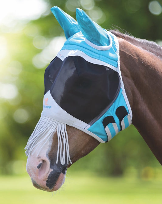 FlyGuard Pro Fine Mesh Fly Mask with Ears & Nose Fringe - Teal - Extra Small Pony
