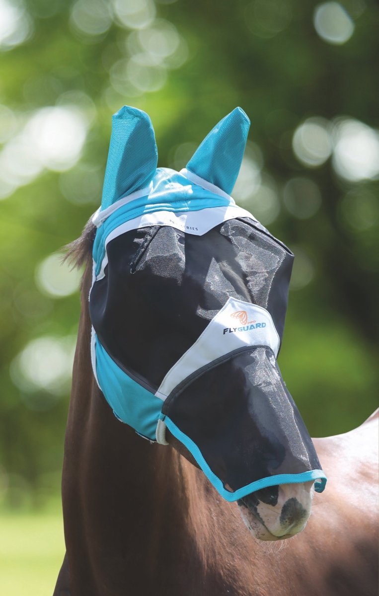 FlyGuard Pro Fine Mesh Fly Mask with Ears & Nose - Teal - Extra Small Pony