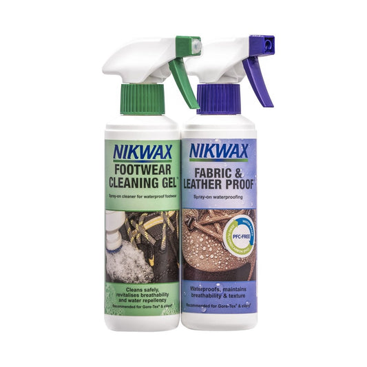Nikwax Footwear Cleaning Gel/Fabric & Leather Proof Spray - 300Ml Twin Pack -