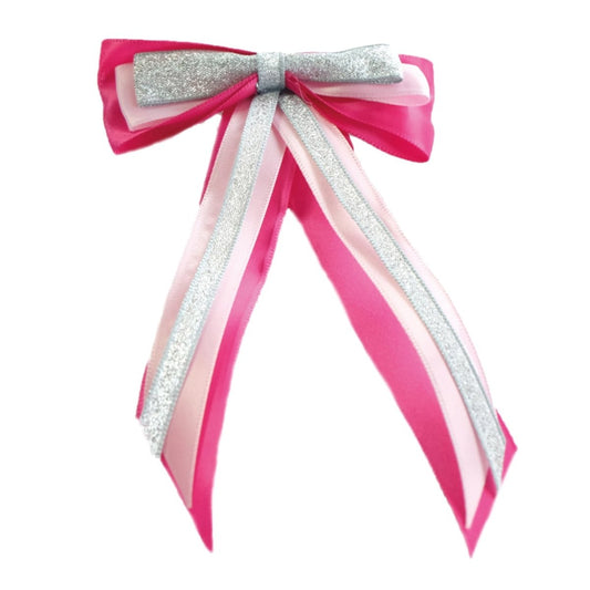 Showquest Hairbow & Tails - Cerise/Pale Pink/Silver -