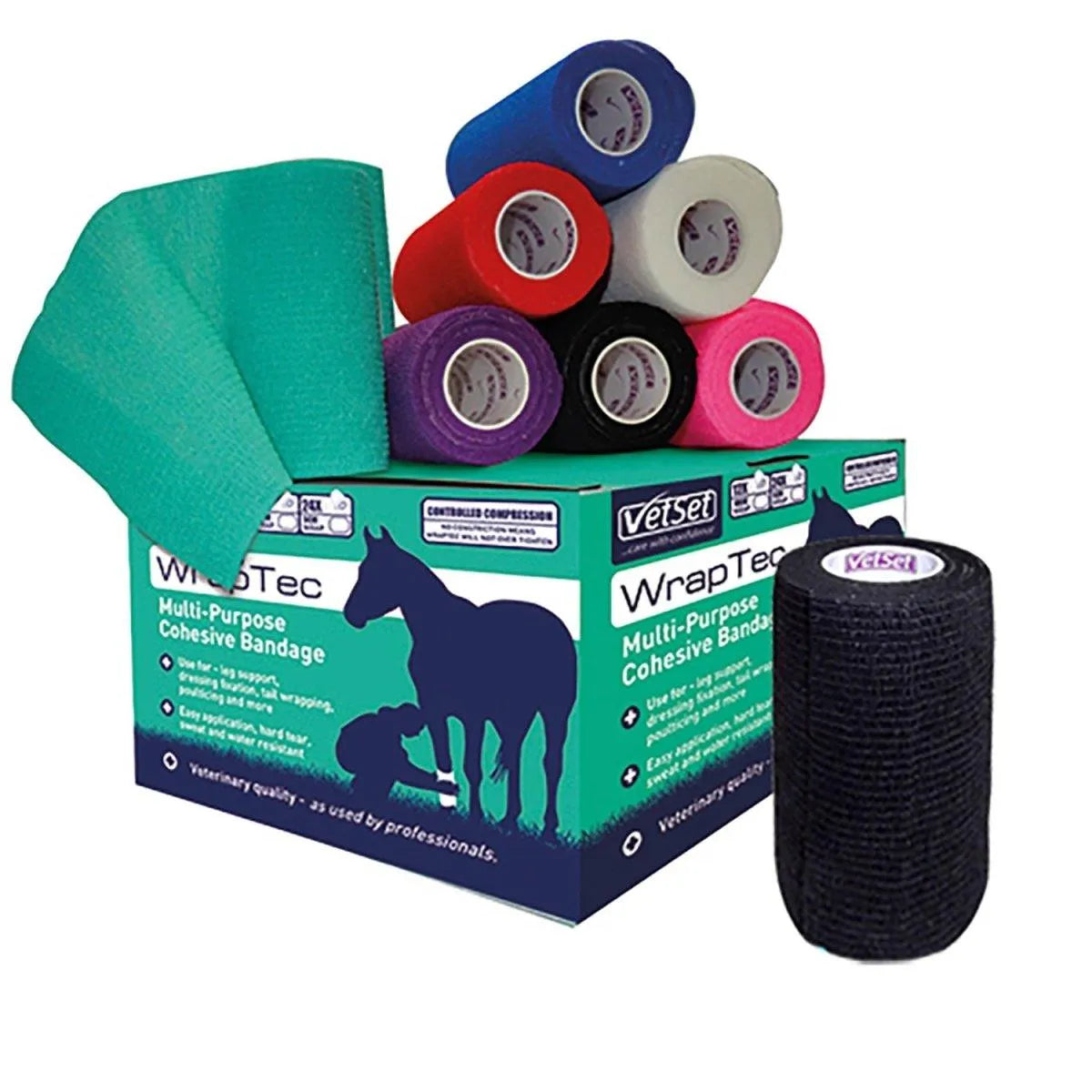 Vetset Wraptec Cohesive Bandage 100Mm - Black - 100Mm